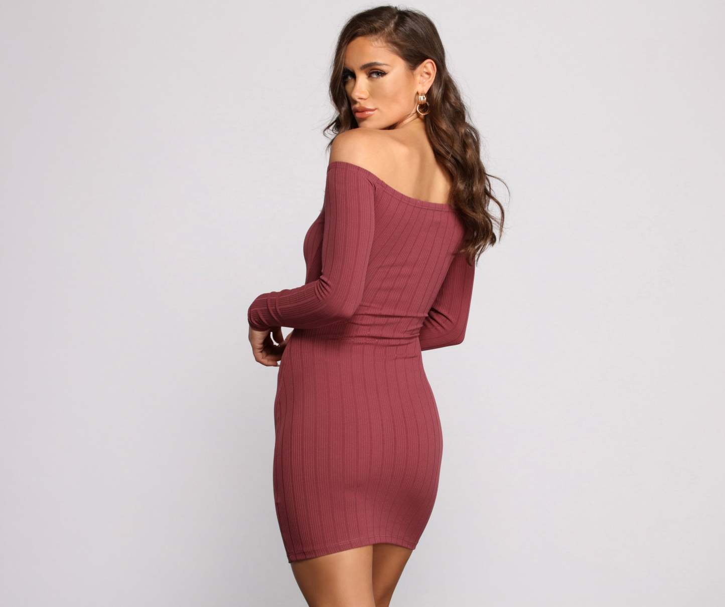 Off The Shoulder Ribbed Cutout Mini Dress - Lady Occasions