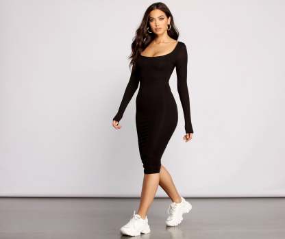 Lovin' Knit Basic Midi Dress - Lady Occasions