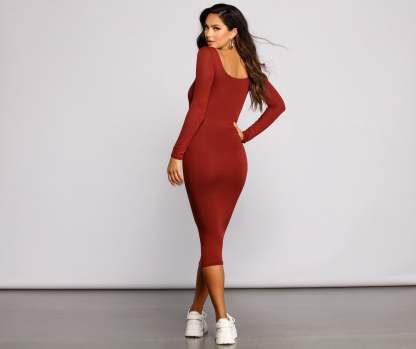 Lovin' Knit Basic Midi Dress - Lady Occasions