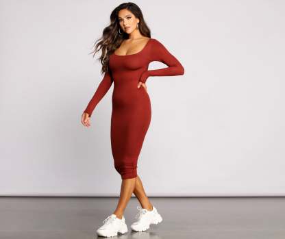 Lovin' Knit Basic Midi Dress - Lady Occasions