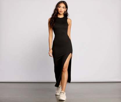 Get Knit Right High Slit Maxi Dress - Lady Occasions