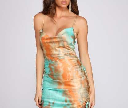 Trendy In Tie-Dye Satin Mini Dress - Lady Occasions
