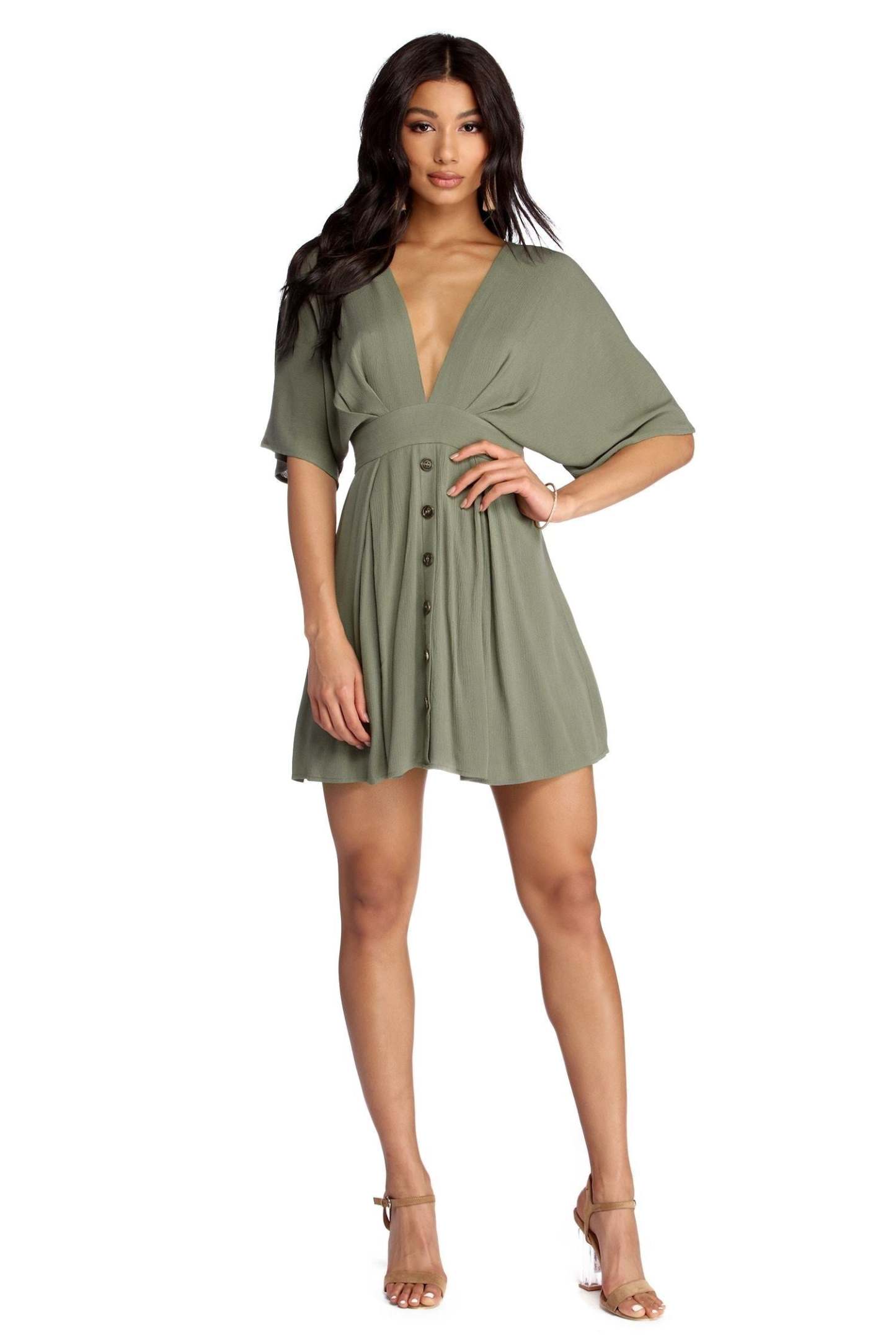 Beautifully Buttoned Skater Dress - Lady Occasions