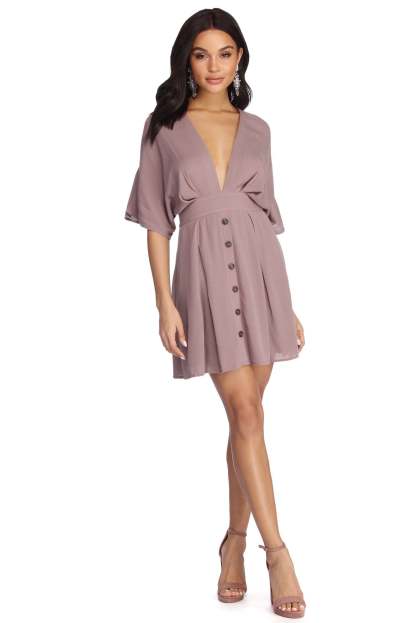 Beautifully Buttoned Skater Dress - Lady Occasions