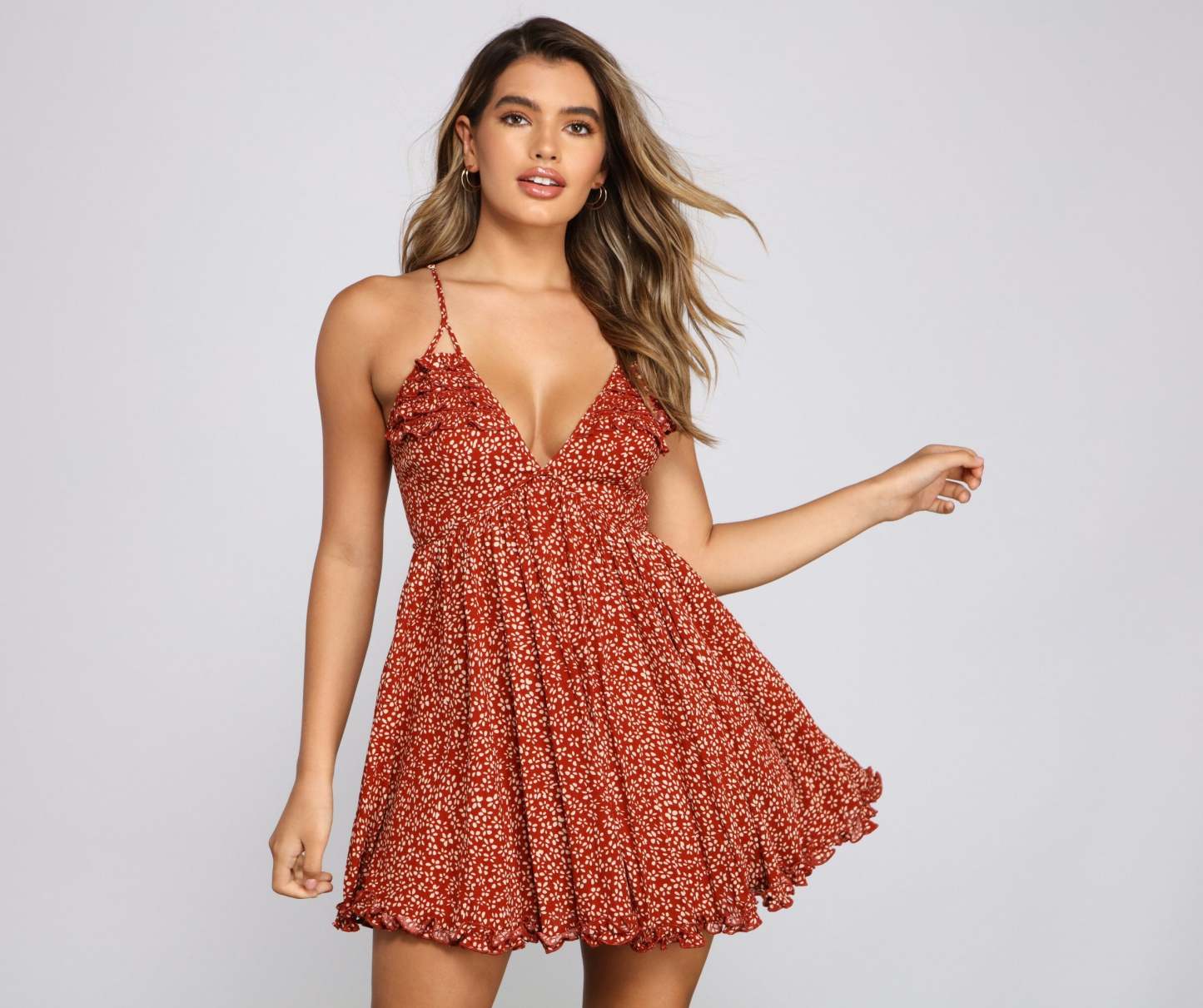 Floral Twirl Ruffled Skater Dress - Lady Occasions