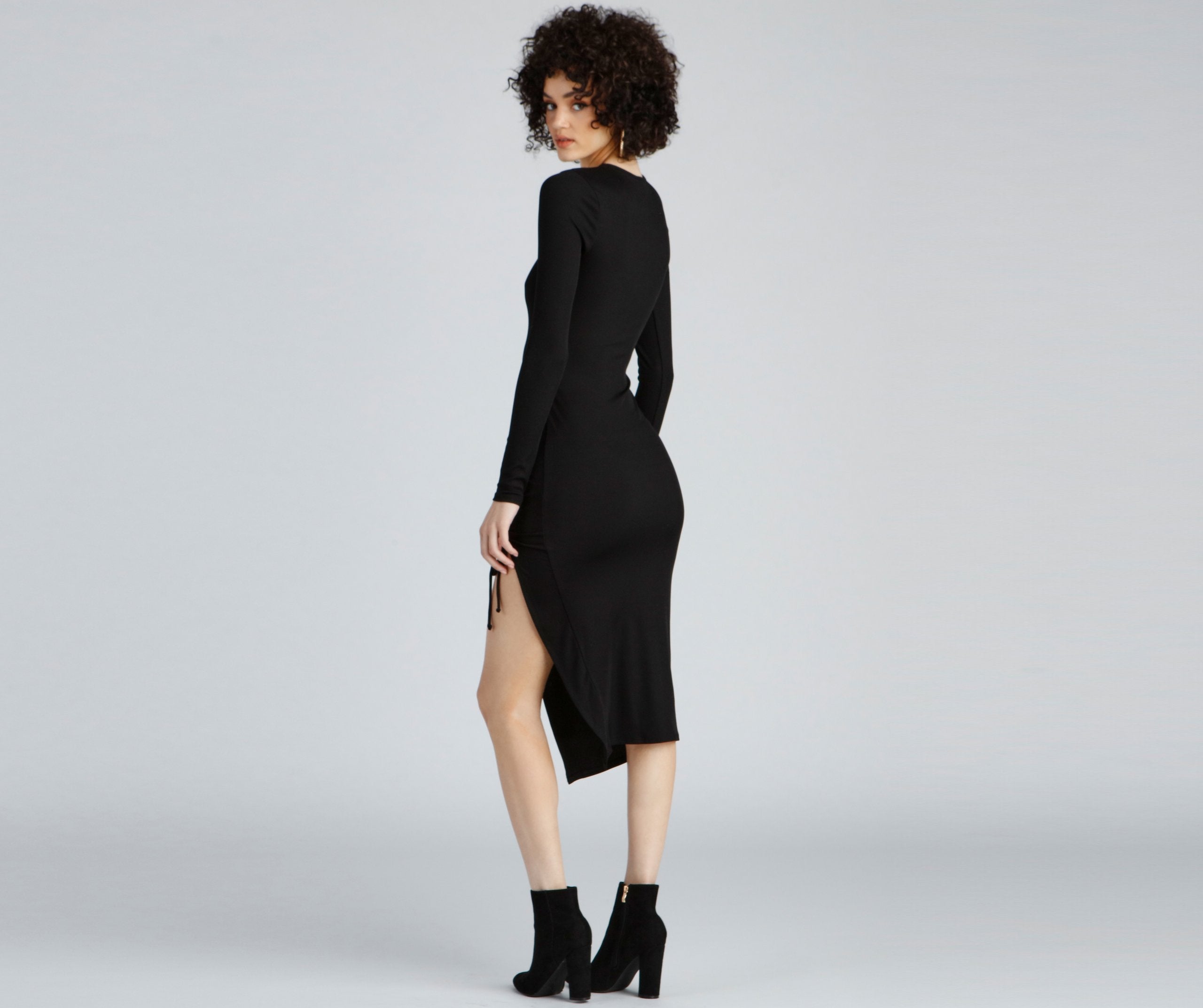 Keeping Knit Trendy Ribbed Midi Dress - Lady Occasions