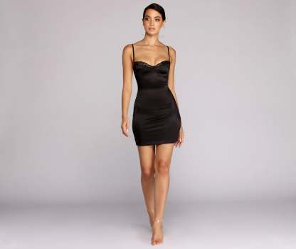 Striking In Satin Mini Dress - Lady Occasions