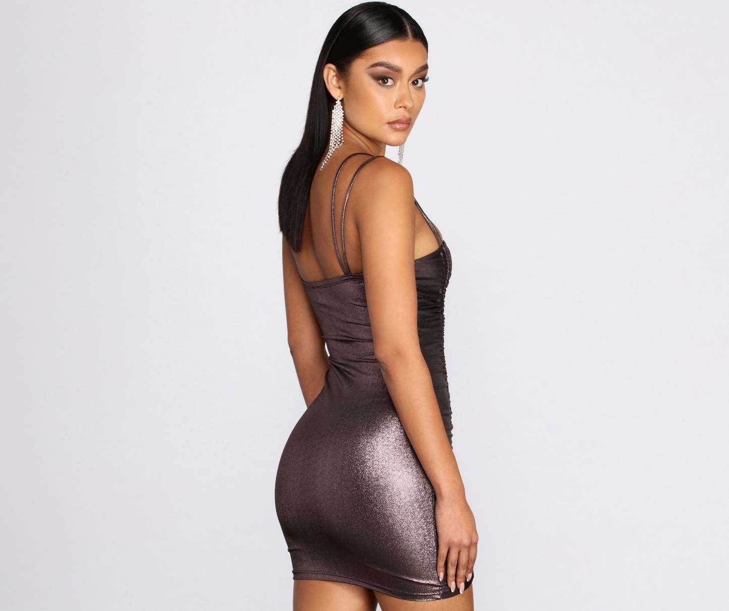 Metallic Magic Ruched Mini Dress - Lady Occasions