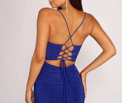 Stylish And Sultry Ruched Mini Dress - Lady Occasions