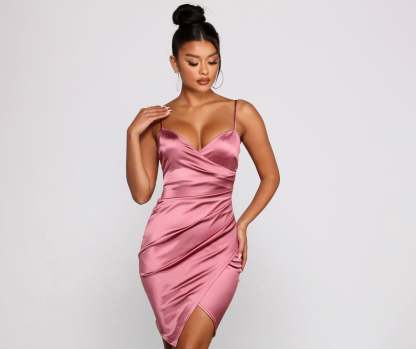 Wrapped In Sleek Satin Mini Dress - Lady Occasions