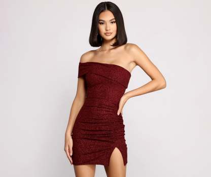 First Impression One Shoulder Glitter Mini Dress - Lady Occasions