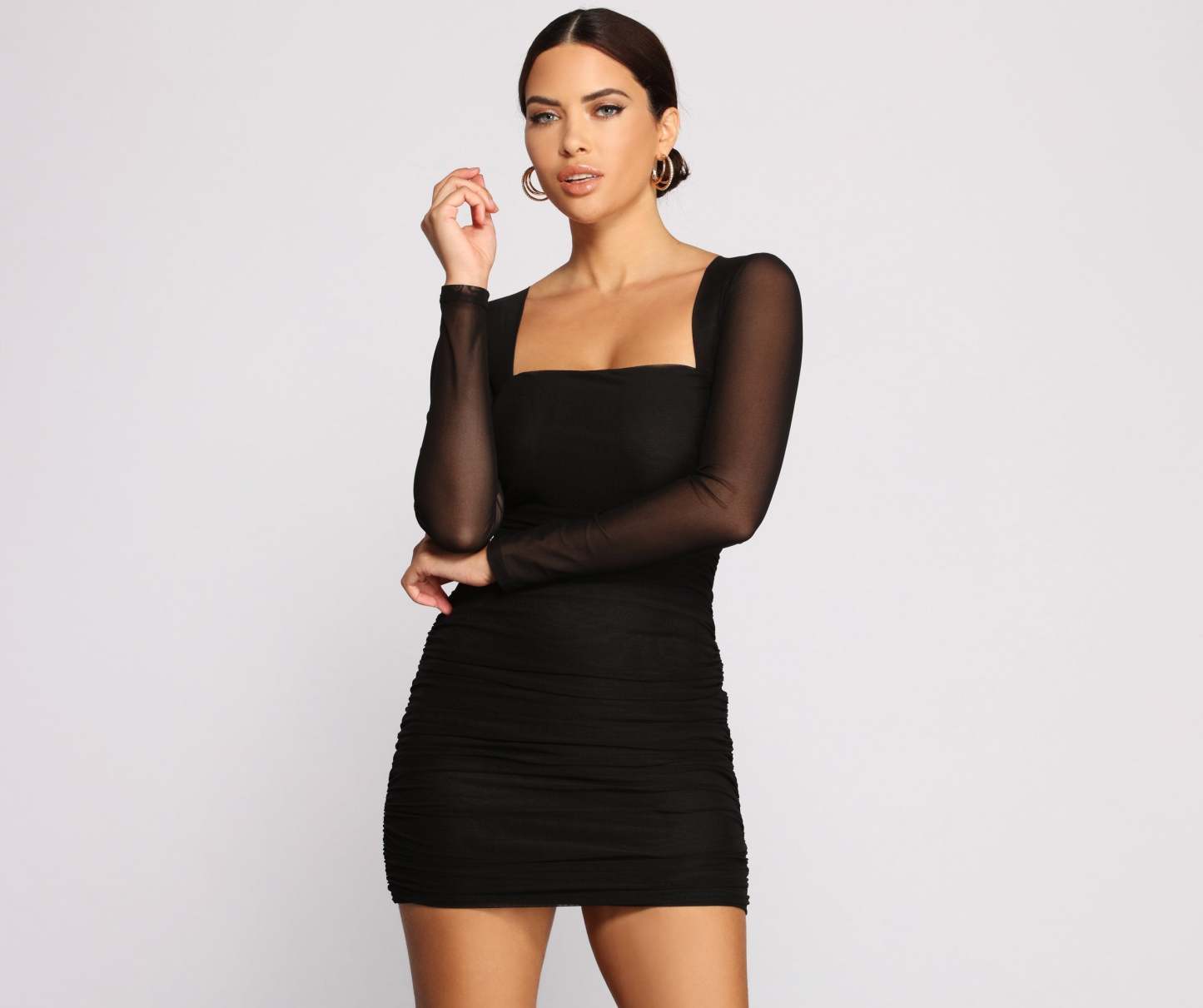 Mesmerize In Mesh Ruched Mini Dress - Lady Occasions