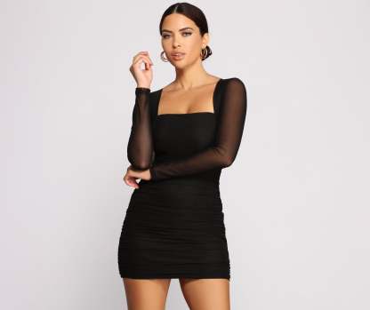 Mesmerize In Mesh Ruched Mini Dress - Lady Occasions