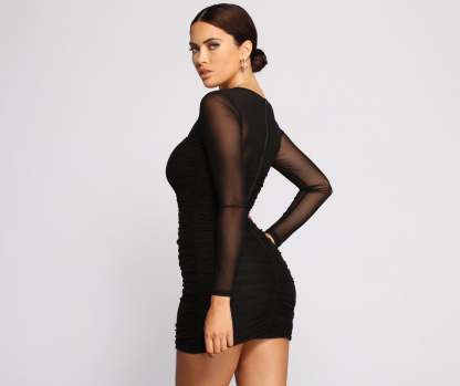 Mesmerize In Mesh Ruched Mini Dress - Lady Occasions
