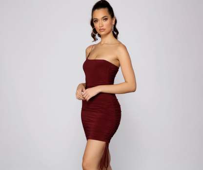 Heart Of Glam Ruched Knit Mini Dress - Lady Occasions