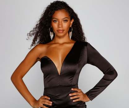 Total Stunner One Shoulder Satin Mini Dress - Lady Occasions
