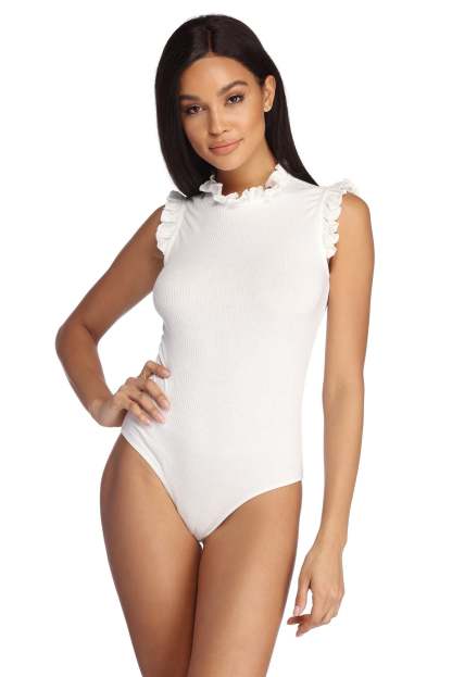 Ruffle Detail Knit Bodysuit - Lady Occasions