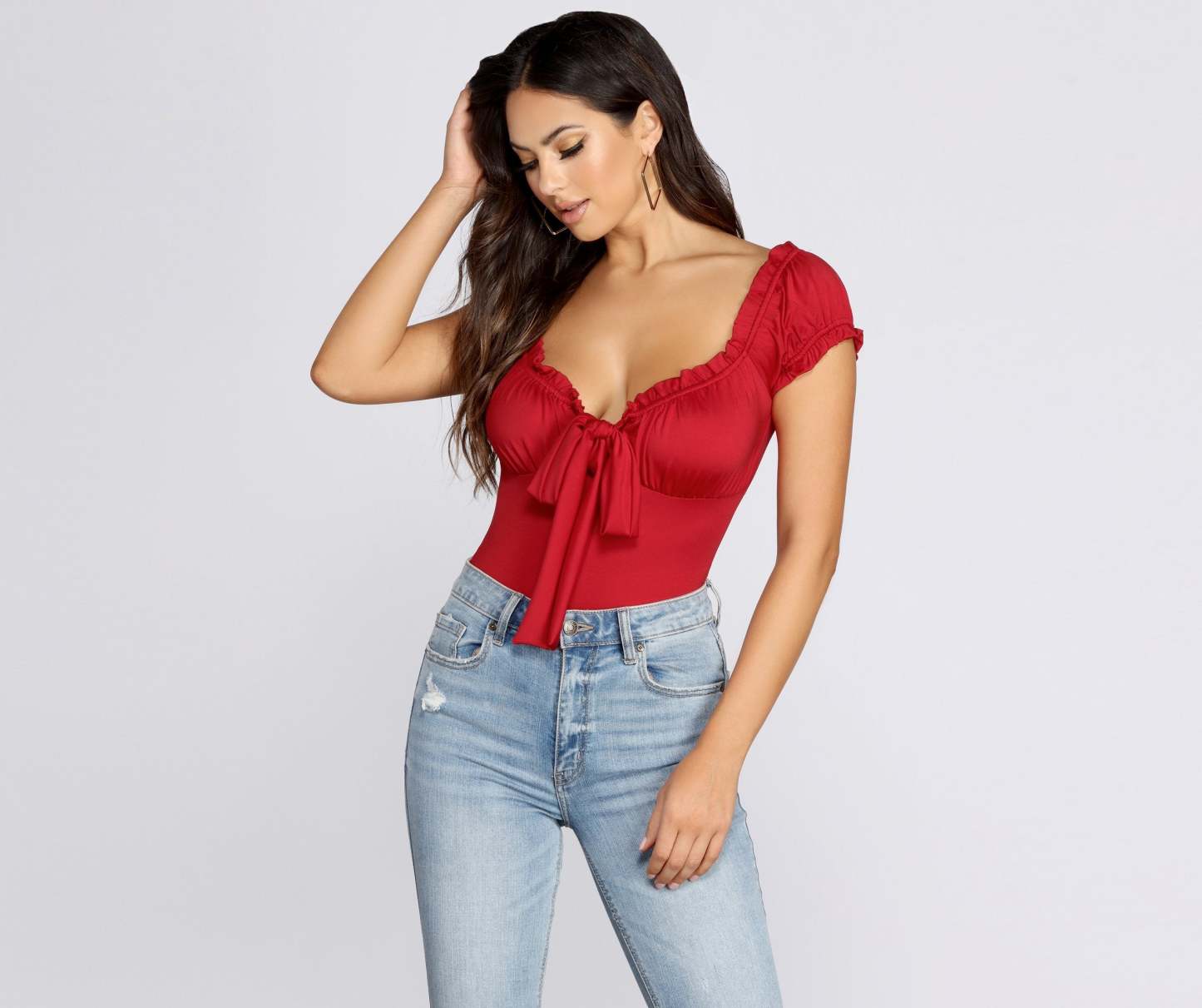 Be Honest Ruched Tie Front Top - Lady Occasions
