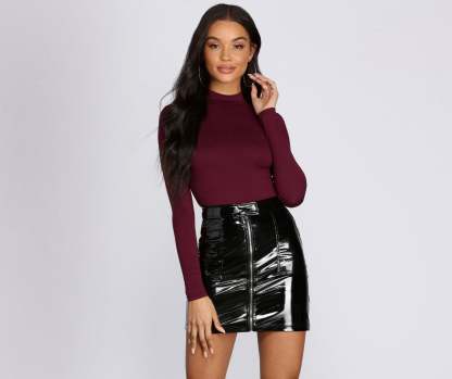 Mock Neck Basic Bodysuit - Lady Occasions