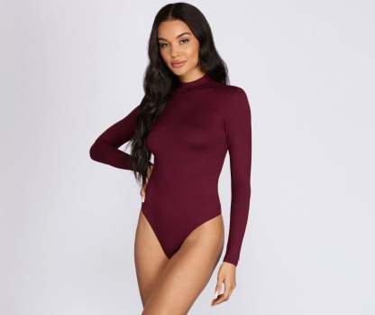 Mock Neck Basic Bodysuit - Lady Occasions