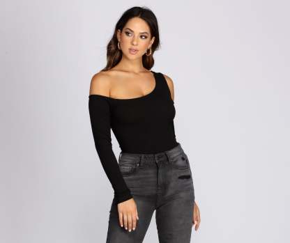 One Shoulder Knit Bodysuit - Lady Occasions