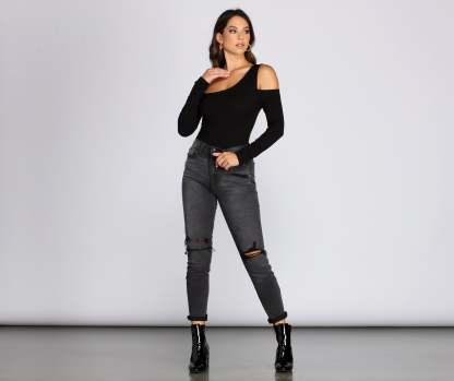 One Shoulder Knit Bodysuit - Lady Occasions