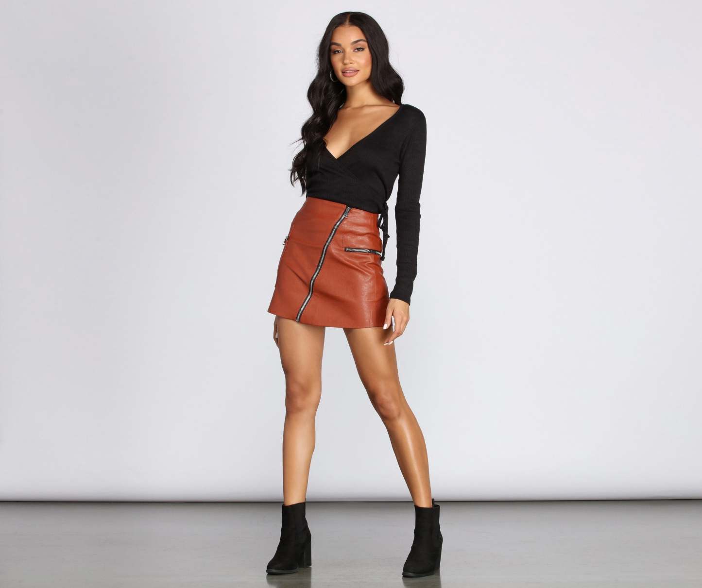 Ribbed Knit Tie Front Wrap Top - Lady Occasions