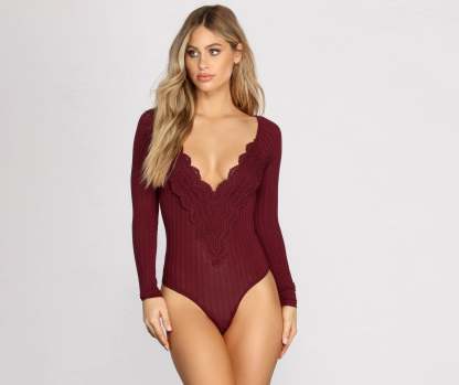 Crochet Beauty Ribbed Knit Bodysuit - Lady Occasions
