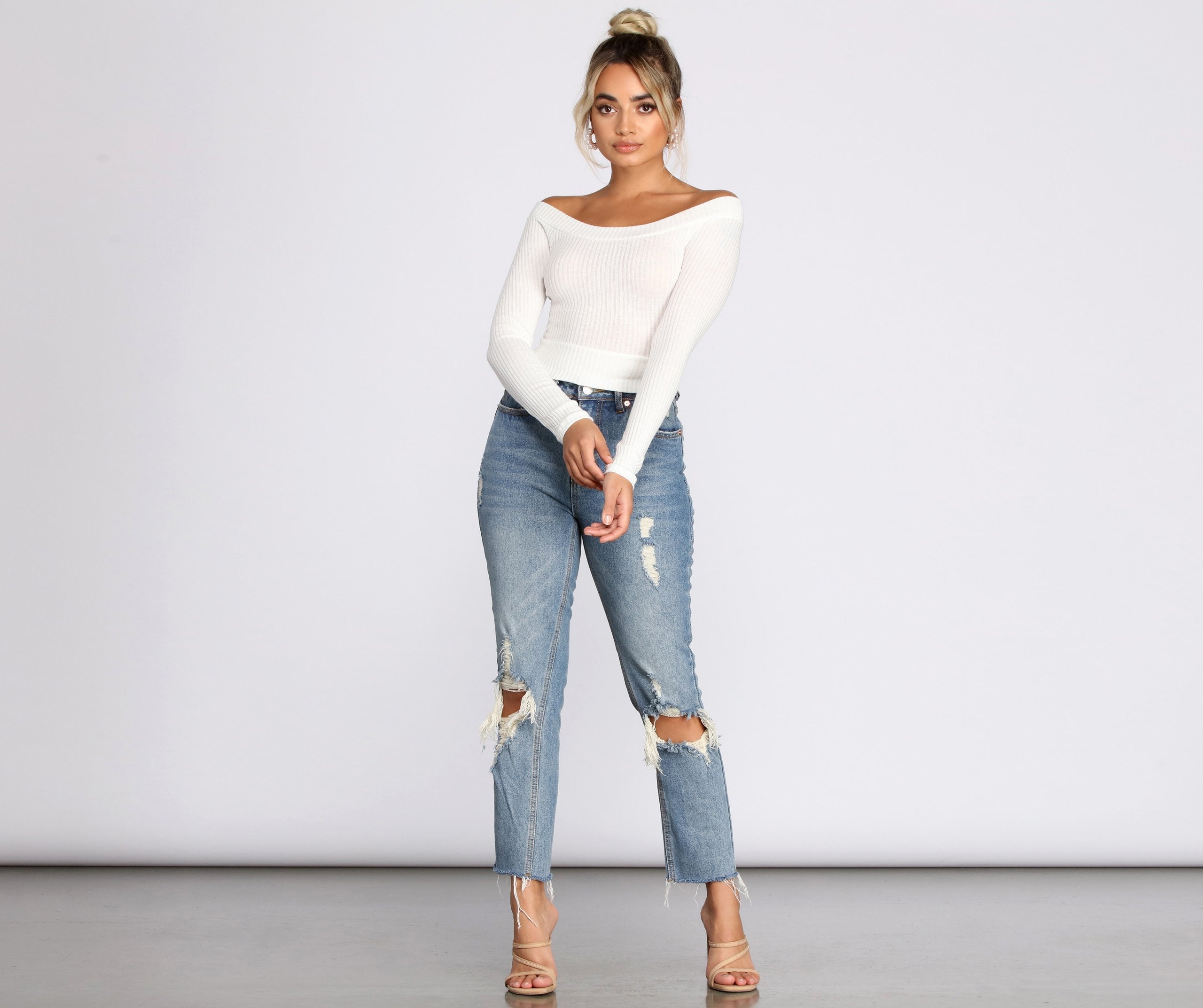 Off The Shoulder Brushed Knit Crop Top - Lady Occasions