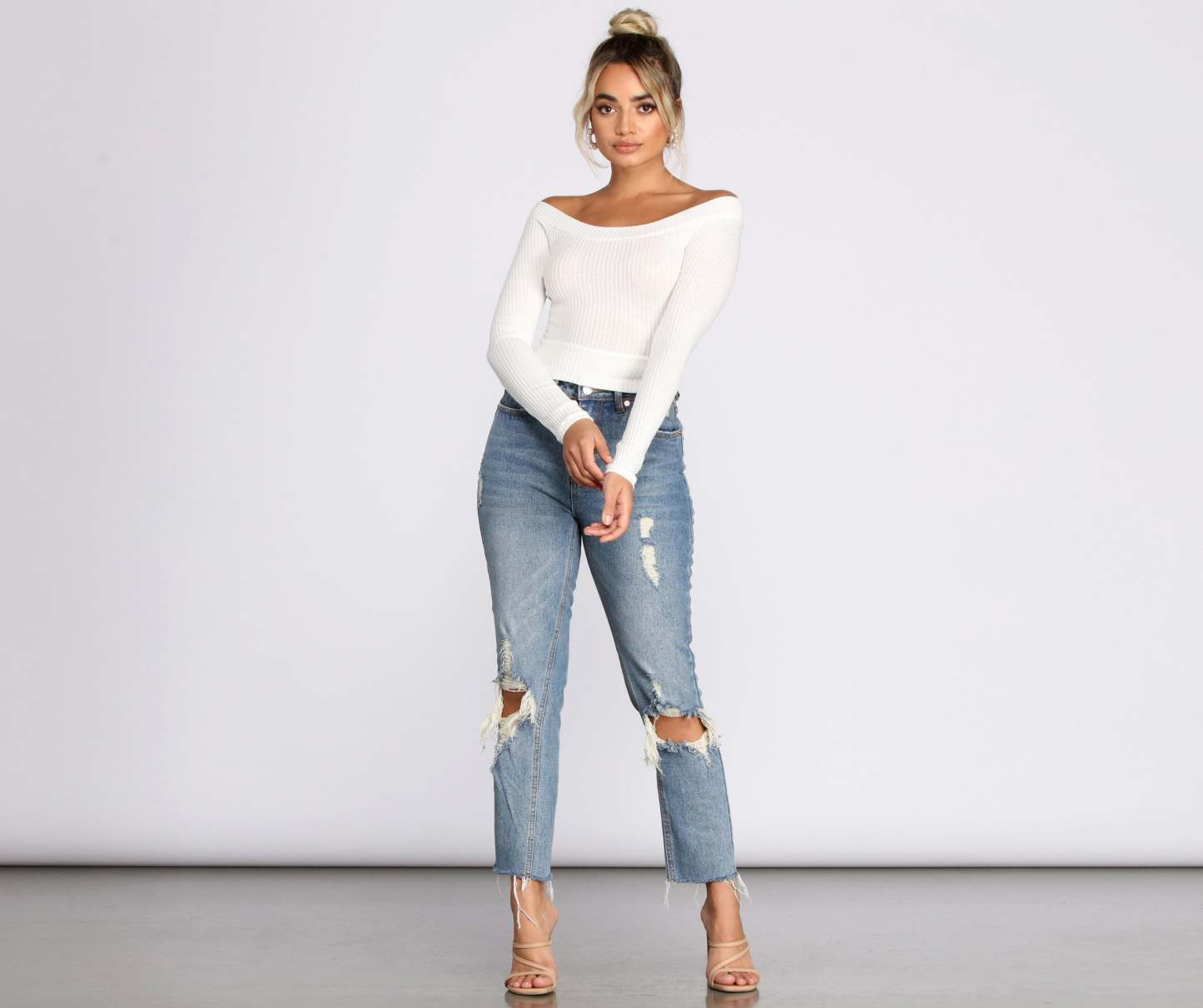 Off The Shoulder Brushed Knit Crop Top - Lady Occasions