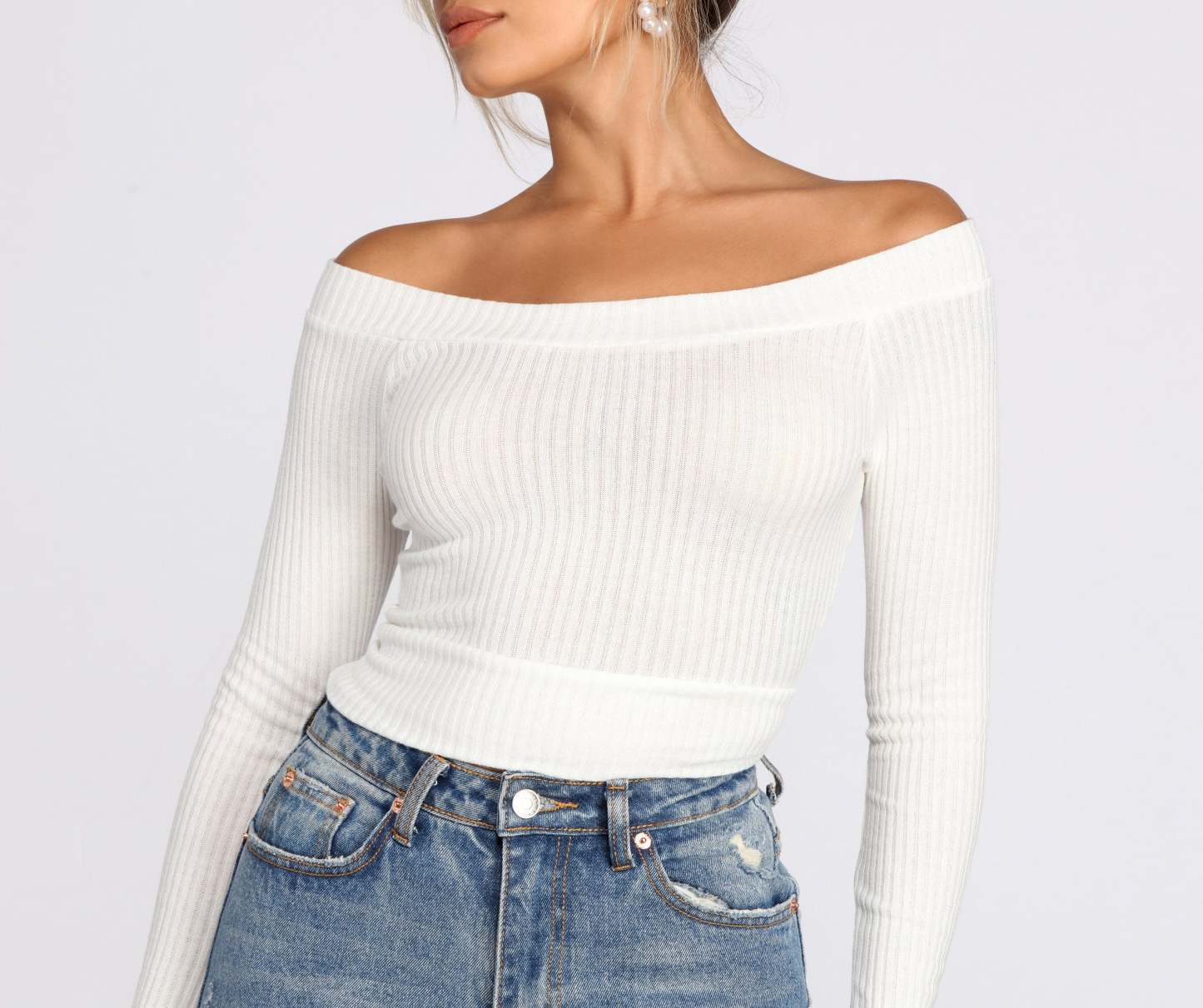 Off The Shoulder Brushed Knit Crop Top - Lady Occasions