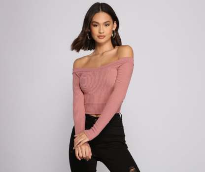 Off The Shoulder Brushed Knit Crop Top - Lady Occasions