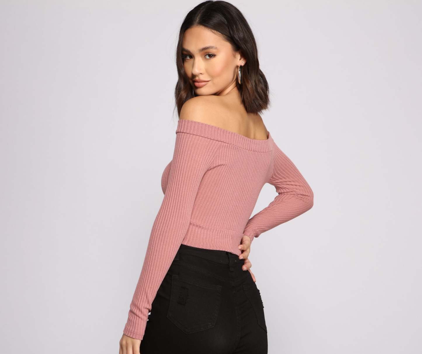 Off The Shoulder Brushed Knit Crop Top - Lady Occasions