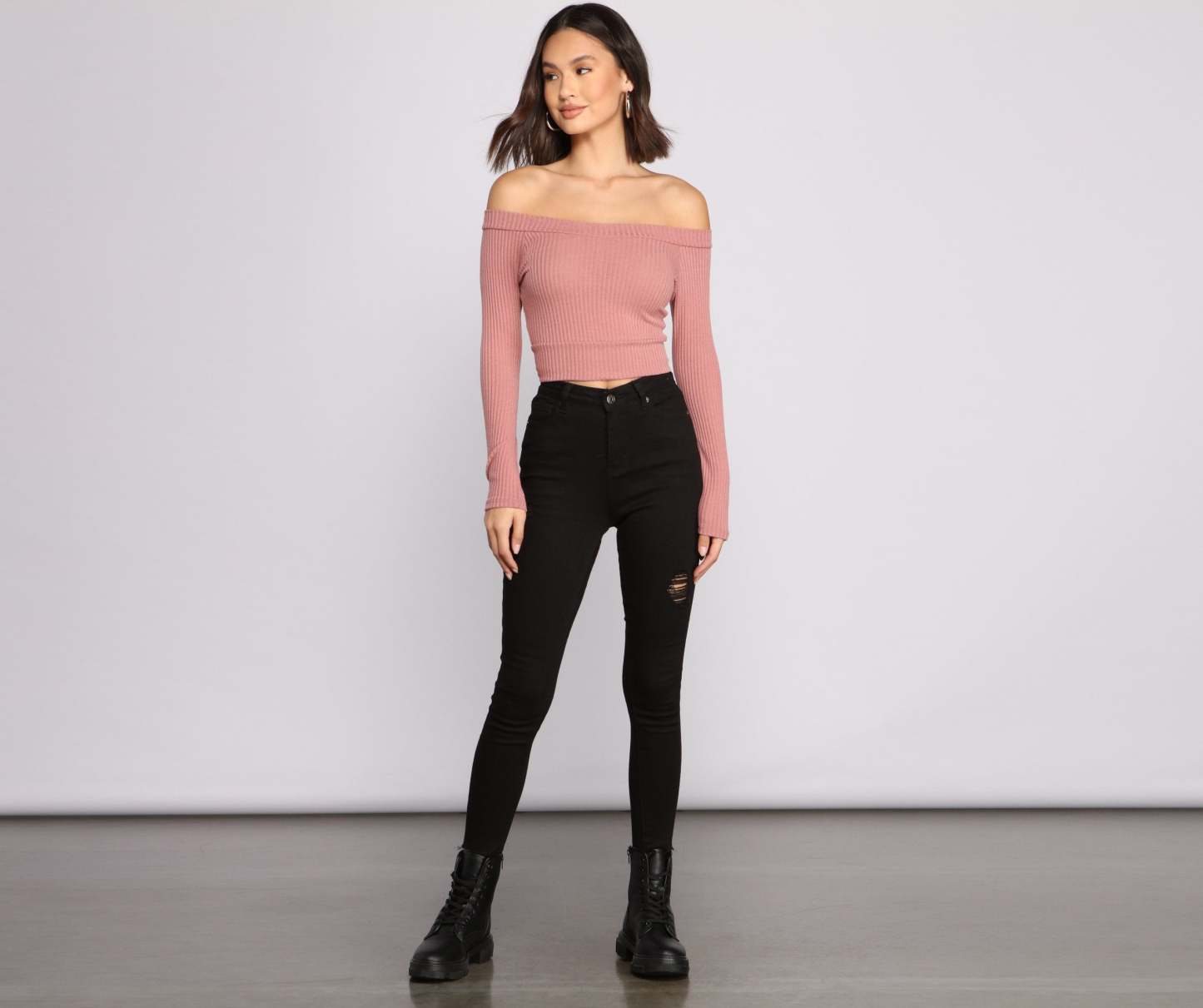 Off The Shoulder Brushed Knit Crop Top - Lady Occasions
