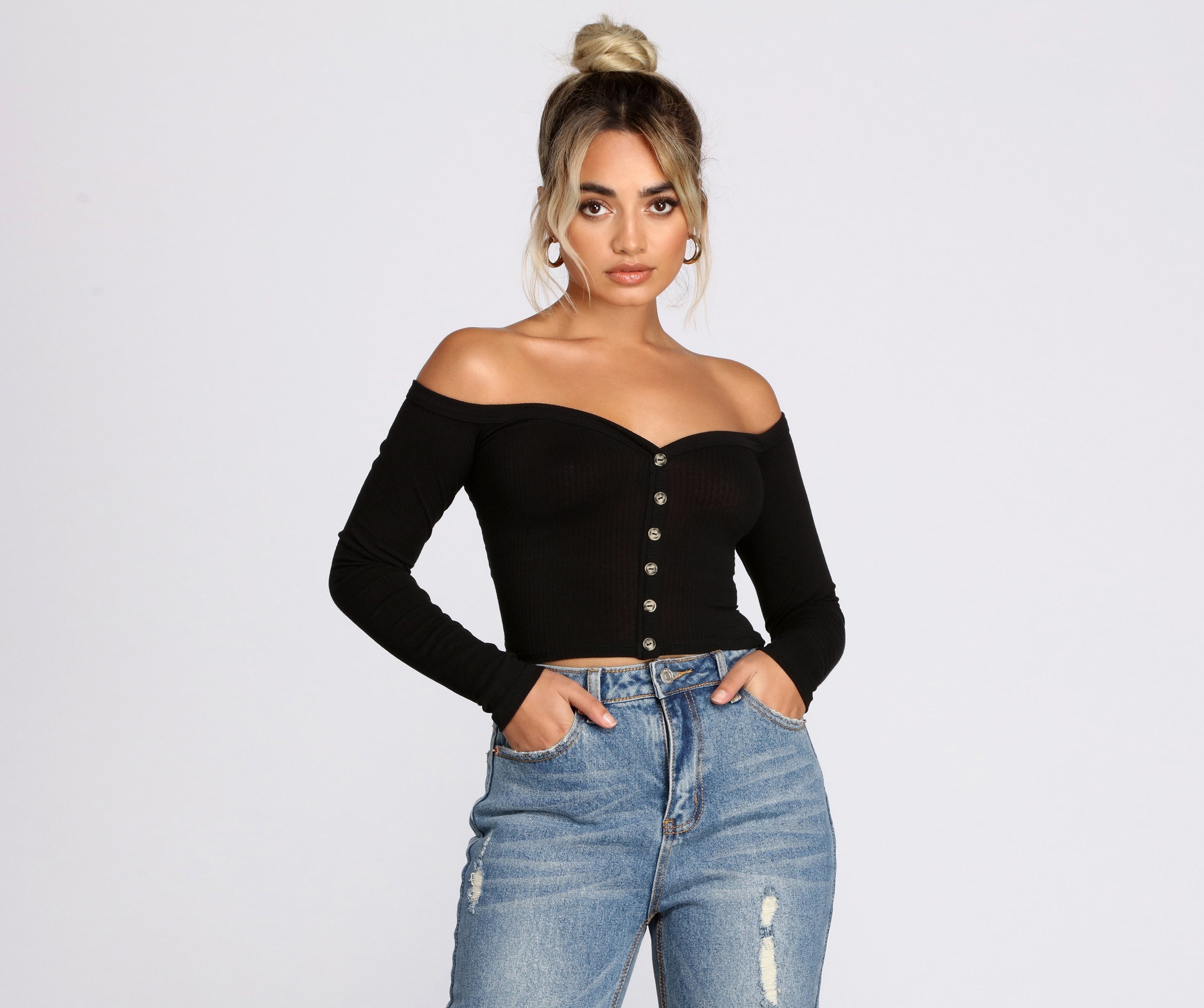Off The Shoulder Ribbed Top - Lady Occasions