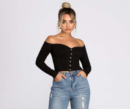 Off The Shoulder Ribbed Top - Lady Occasions