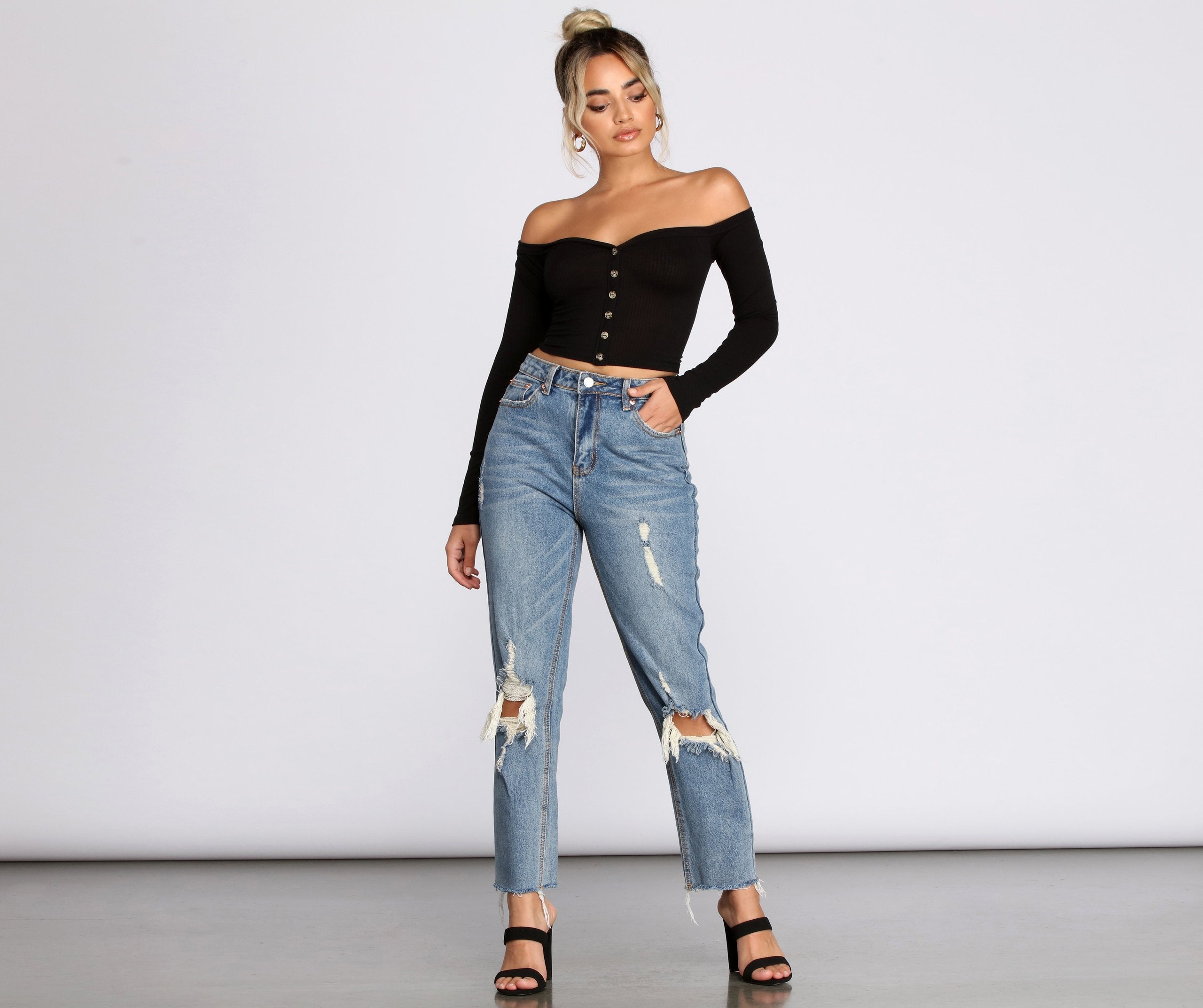 Off The Shoulder Ribbed Top - Lady Occasions