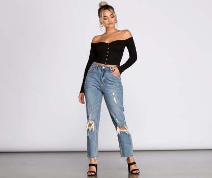 Off The Shoulder Ribbed Top - Lady Occasions