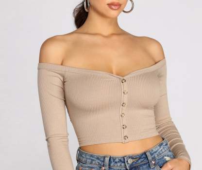 Off The Shoulder Ribbed Top - Lady Occasions
