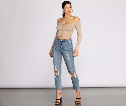 Off The Shoulder Ribbed Top - Lady Occasions