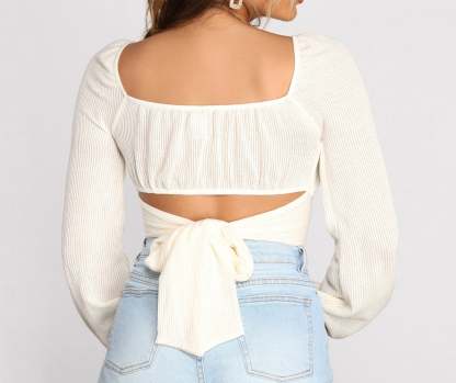 Tied Up Cropped Knit Top - Lady Occasions