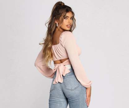 Tied Up Cropped Knit Top - Lady Occasions