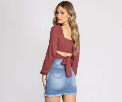Tied Up Cropped Knit Top - Lady Occasions