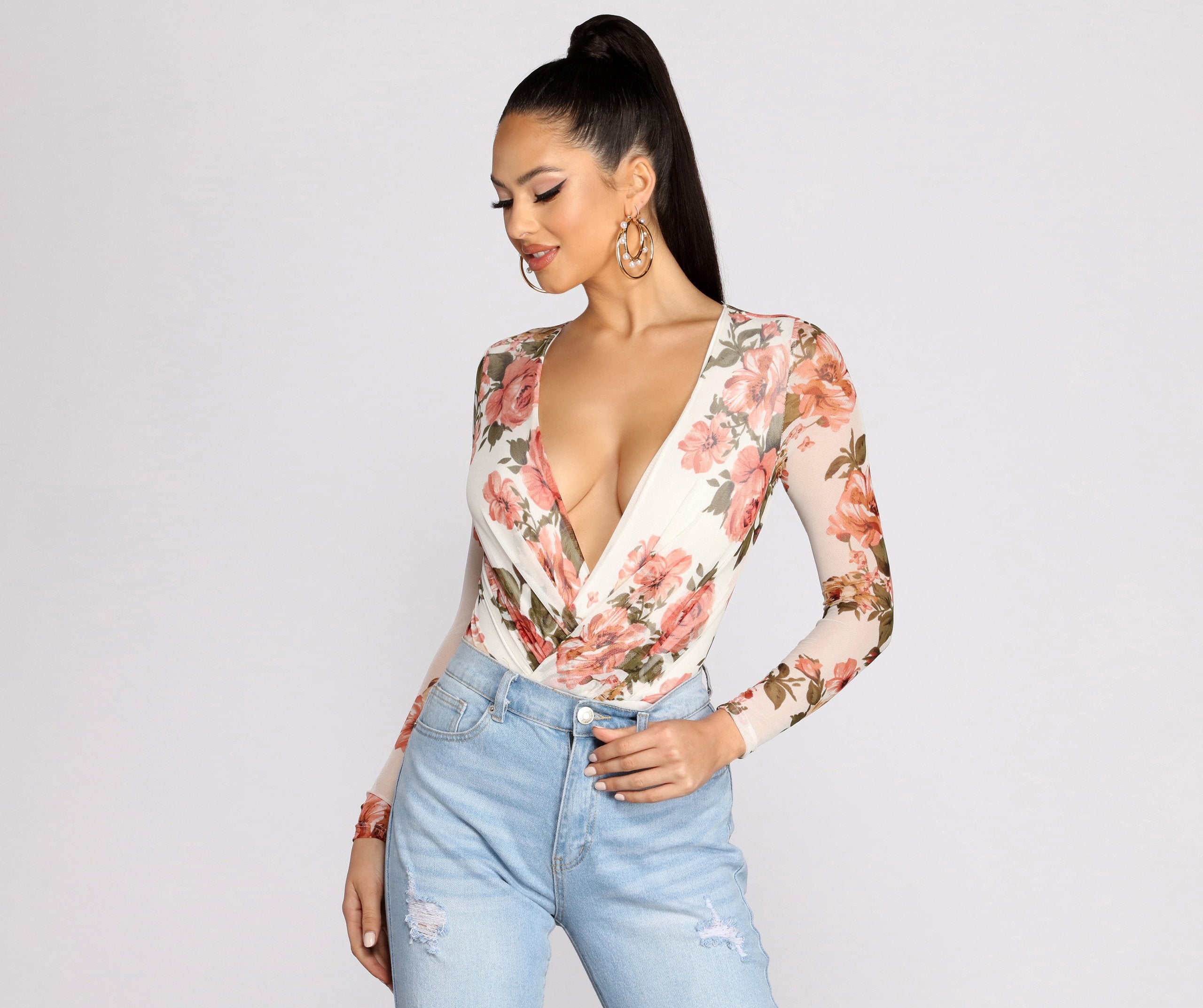 Fresh In Floral Mesh Bodysuit - Lady Occasions