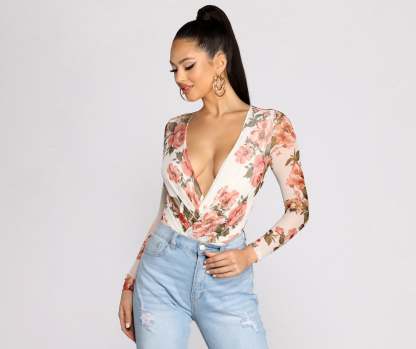 Fresh In Floral Mesh Bodysuit - Lady Occasions