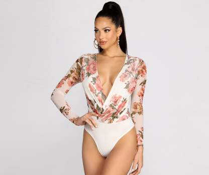 Fresh In Floral Mesh Bodysuit - Lady Occasions