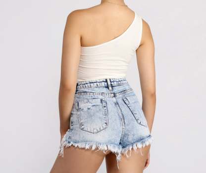 One Shoulder Tie Waist Crop Top - Lady Occasions