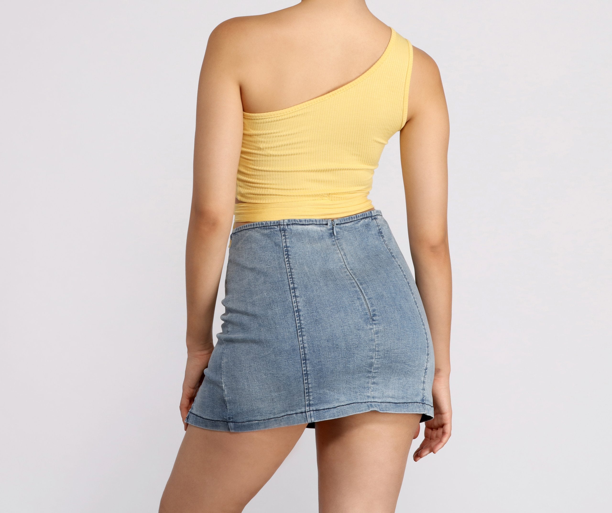 One Shoulder Tie Waist Crop Top - Lady Occasions