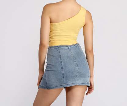 One Shoulder Tie Waist Crop Top - Lady Occasions