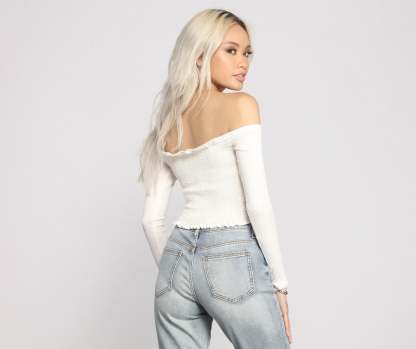 Off The Shoulder Ribbed Top - Lady Occasions